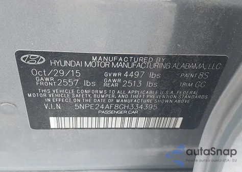 2016 Hyundai Sonata Se z USA, uszkodzony, nr VIN 5NPE24AF8GH334395